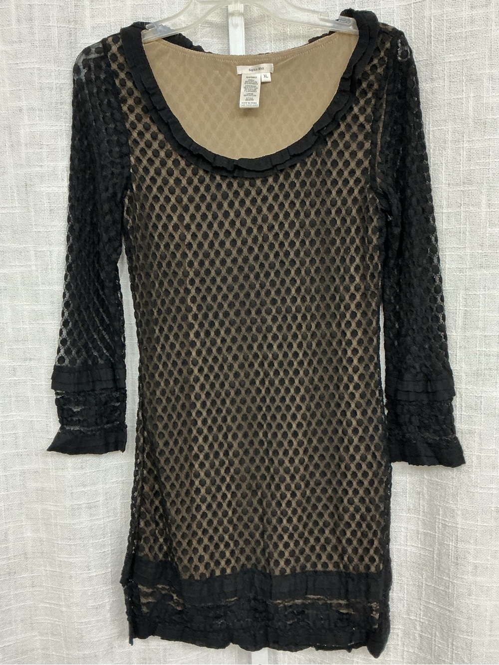 Sophie Max Black Lace Overlay Dress with Nude Underlayer